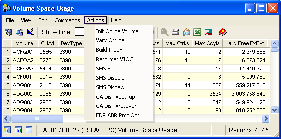 Actions Options for Object Items