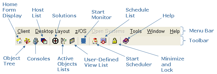 Windows Client Menu bar and Tool bar
