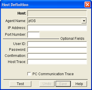 Host Definition dialog