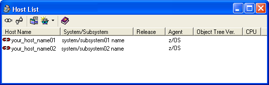Host List dialog 2 hosts defined none connected