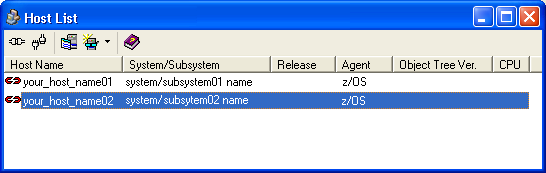 Host List dialog 2 hosts defined one selected