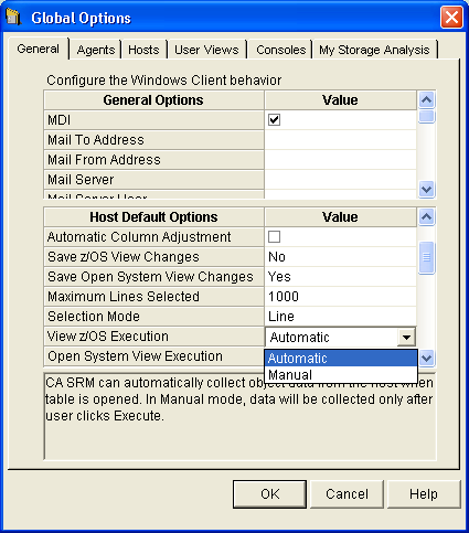 Global Options dialog
