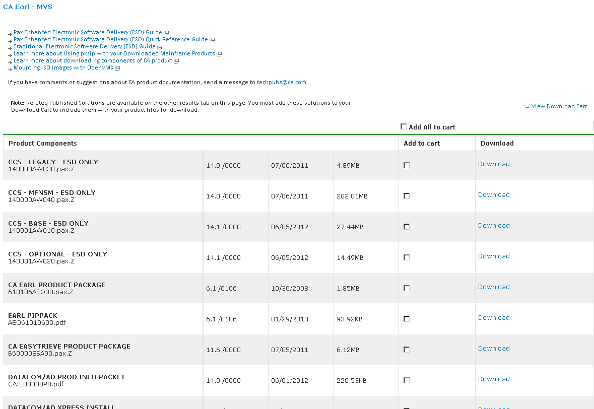 This illustration shows a sample Product Component sample from CA Support online.