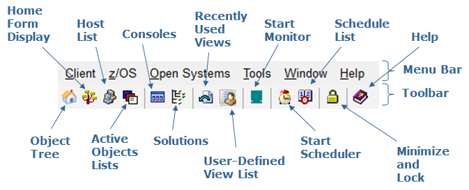 This is a sample screen capture of the Windows Client Menu bar and Tool bar.