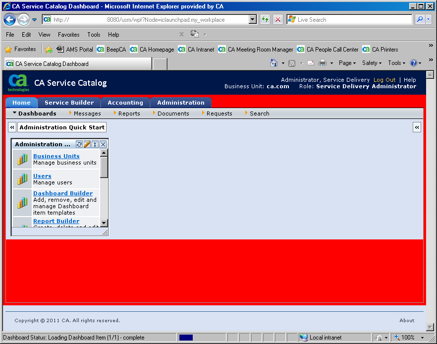 Home page with custom branding--red background