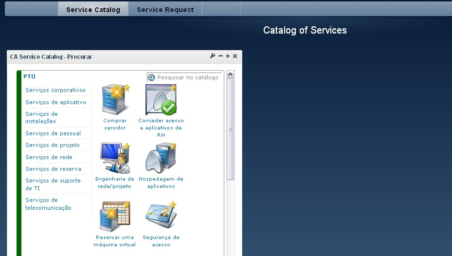 Este painel de controle único inclui o widget Procurar
