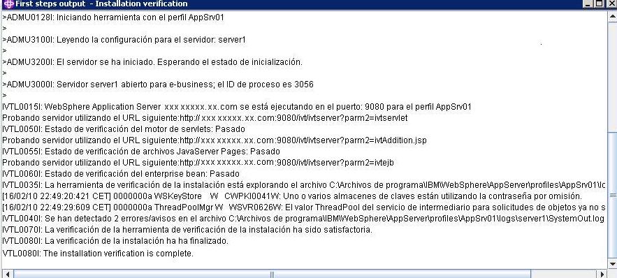 Verificación de instalación para WebSphere de IBM