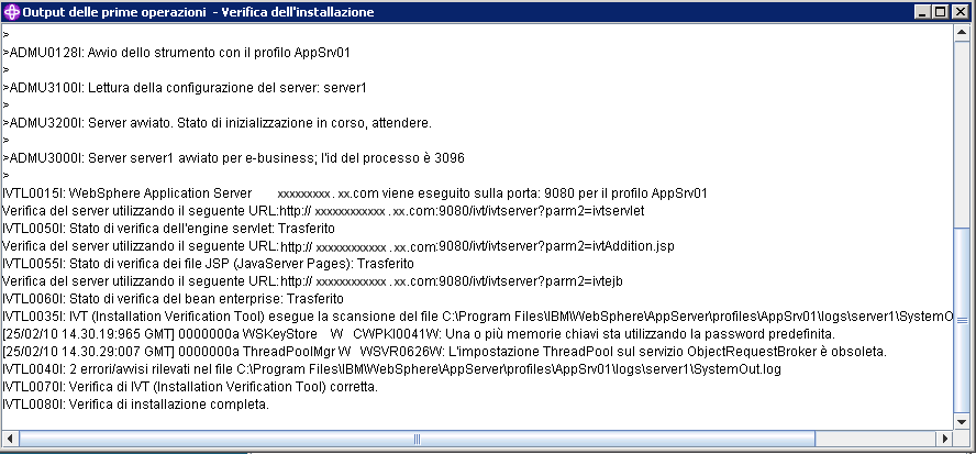 Verifica di installazione per IBM WebSphere