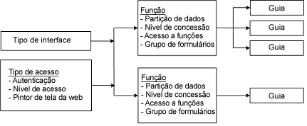 O tipo da interface e o tipo de acesso são atribuídos a registros de função. O registro de função possui guias associadas.