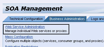 Link to open Web Service Administration