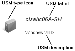 Typical search results include USM type, label, and description