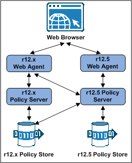 Graphic showing an r12.x mixed-mode support deployment