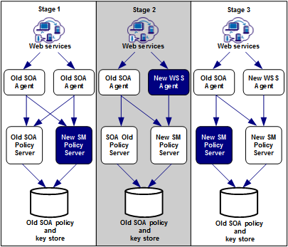 Diagram showing an overview of the first three migration stages