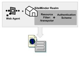 Graphic showing a realm definition that identifies the Web Agent and the authentication scheme