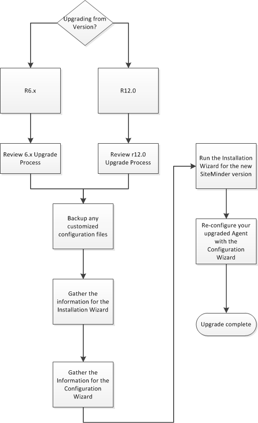 Flowchart describing the process of upgrading an Agent for IIS to SiteMinder r12.5