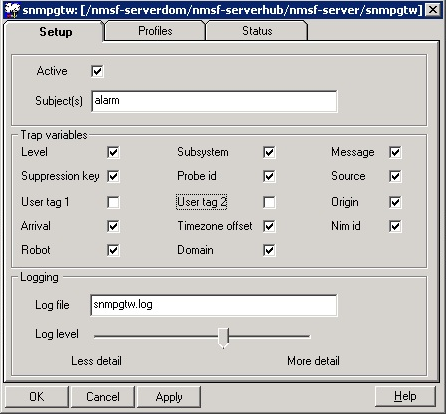 This image illustrates the options that are available in the Setup window