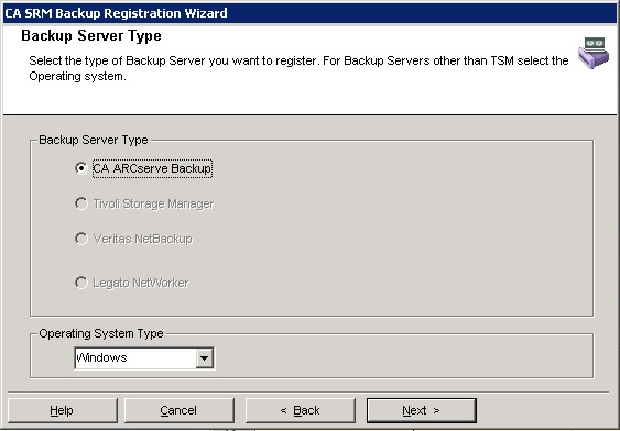 Backup Server Type Selection Wizard