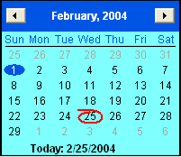 This illustration is a screen shot example of the Calendar dialog displayed from the User View Definition, Trend, Period page of the View and Output Definition Wizard.
