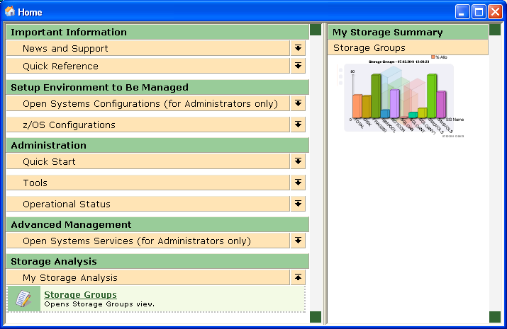 This illustration is a screen shot example of the Home view window.