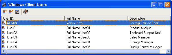 This illustration is a screen shot example of the User Manager window.