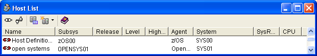 This illustration is a screen shot example of the Host List window.