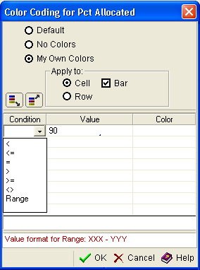 This illustration is a screen shot example of the Color Coding dialog