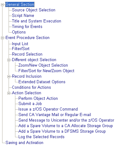This illustration is a screen shot example of the Automation Scripts Builder wizard Navigation tree.