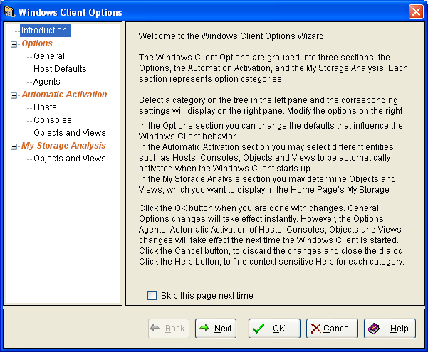 This illustration is a screen shot example of the Introduction page of the Windows Client Options Wizard.