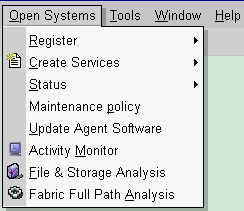 This illustration is a screen shot example of the Open Systems drop-down menu.