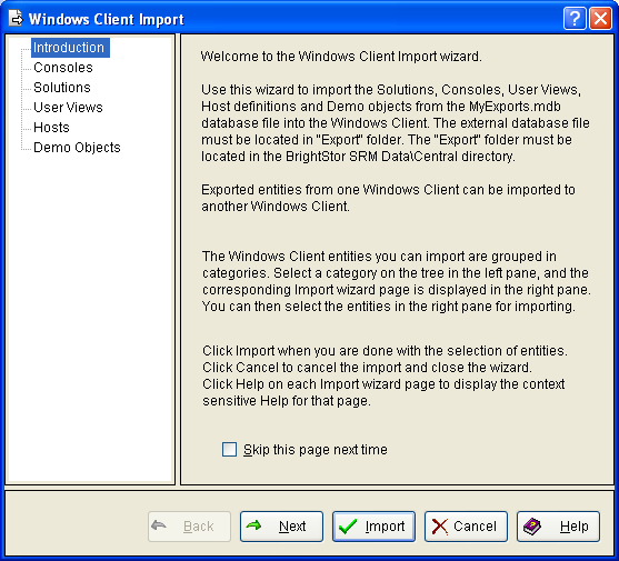 This illustration is a screen shot example of the Introduction page of the Import wizard.