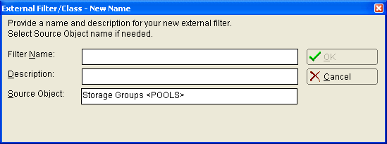 This illustration is a screen shot example of the External Filter/Class Manager New Name dialog.