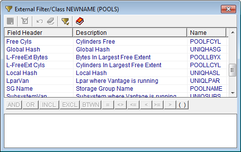This illustration is a screen shot example of the New External Filter/Class dialog.
