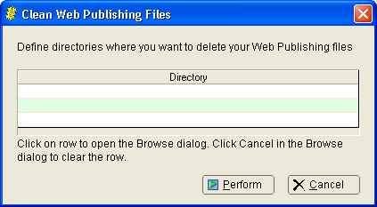 This illustration is a screen shot example of the Clean Web Publishing Files dialog.