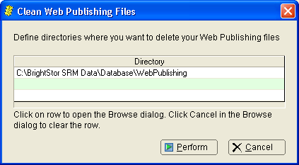 This illustration is a screen shot example of the Clean Web Publishing Files dialog.