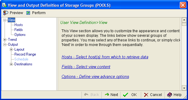 This illustration is a screen shot example of the User View Definition, View page of the View and Output Definition wizard.