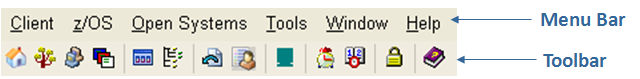 This illustration is a screen shot showing the Windows Client menu bar and toolbar.