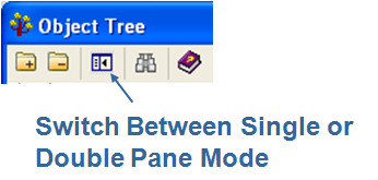 This illustration is a screen shot example of the View the Object Tree in Single or Double Pane Mode icon in the Object Tree window menu bar and toolbar.