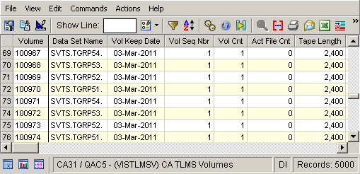 This figure shows an example of a volumes table.
