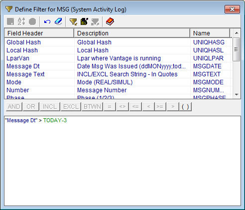 This is a screen shot example of the Windows Client filter dialog.
