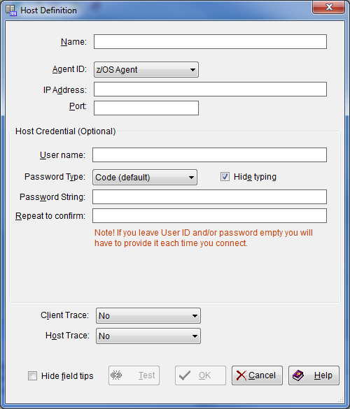 This is a screen shot example of the Host Definition dialog