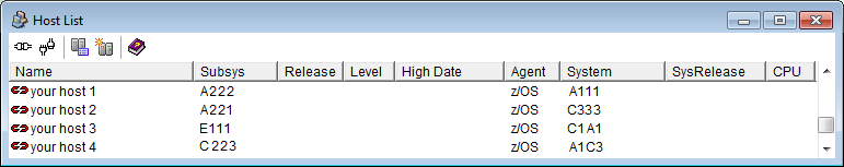 This is a screen shot example of the Host List window with multiple hosts defined.