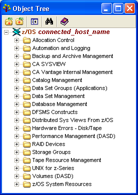 Sample screen shot of z/OS object tree