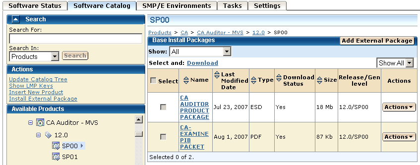 The screen capture shows the Base Install Packages section for a product genlevel.