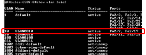 Example of show vlan brief command