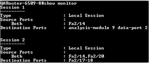 Example of show monitor sessions command