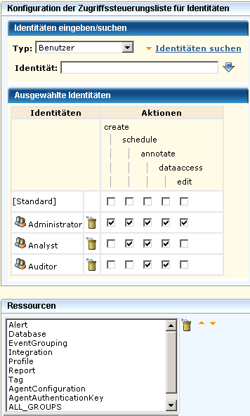Die Zugriffssteuerungsliste für Identitäten ermöglicht Ihnen, bestimmten Benutzern oder Benutzergruppen Aktionen zu gewähren.