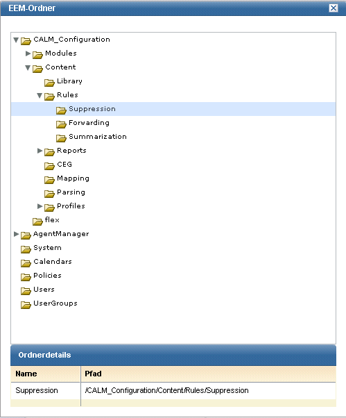 In den EEM-Ordnern werden alle Inhalts- und Konfigurationseinstellungen für CA Enterprise Log Manager gespeichert.