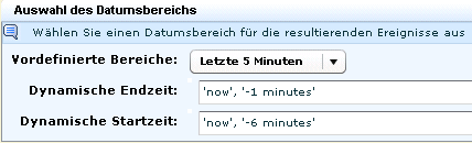 Wählen Sie aus der Dropdown-Liste "Vordefinierte Bereiche" die Option "Letzte 5 Minuten".