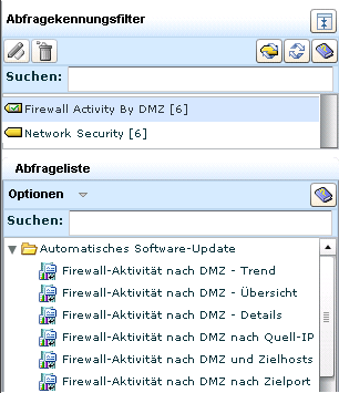 Abfrageliste: Zeigt die ausgewählte Kennung "Firewall-Aktivität" an.