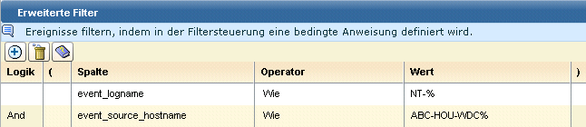 Das Beispiel für einen erweiterten Filter umfasst zwei Vergleiche, die jeweils mit "true" ausgewertet werden müssen.